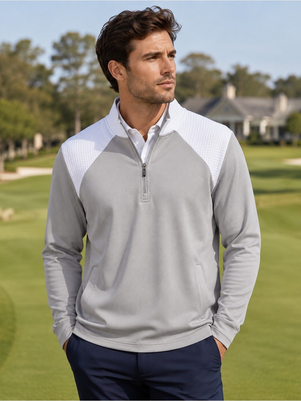 adidas A532 Men’s Textured Quarter Zip Pullover Gray White XL NWT